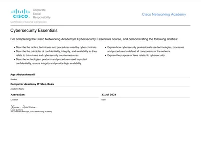 Cybersecurity Essentials — original course completion document
