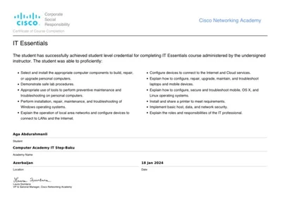 IT Essentials — original course completion document