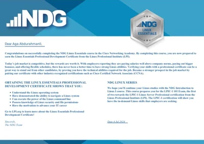 NDG Linux Essentials — original course completion document