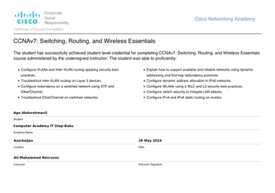 CCNAv7: Switching, Routing, and Wireless Essentials — original course completion document