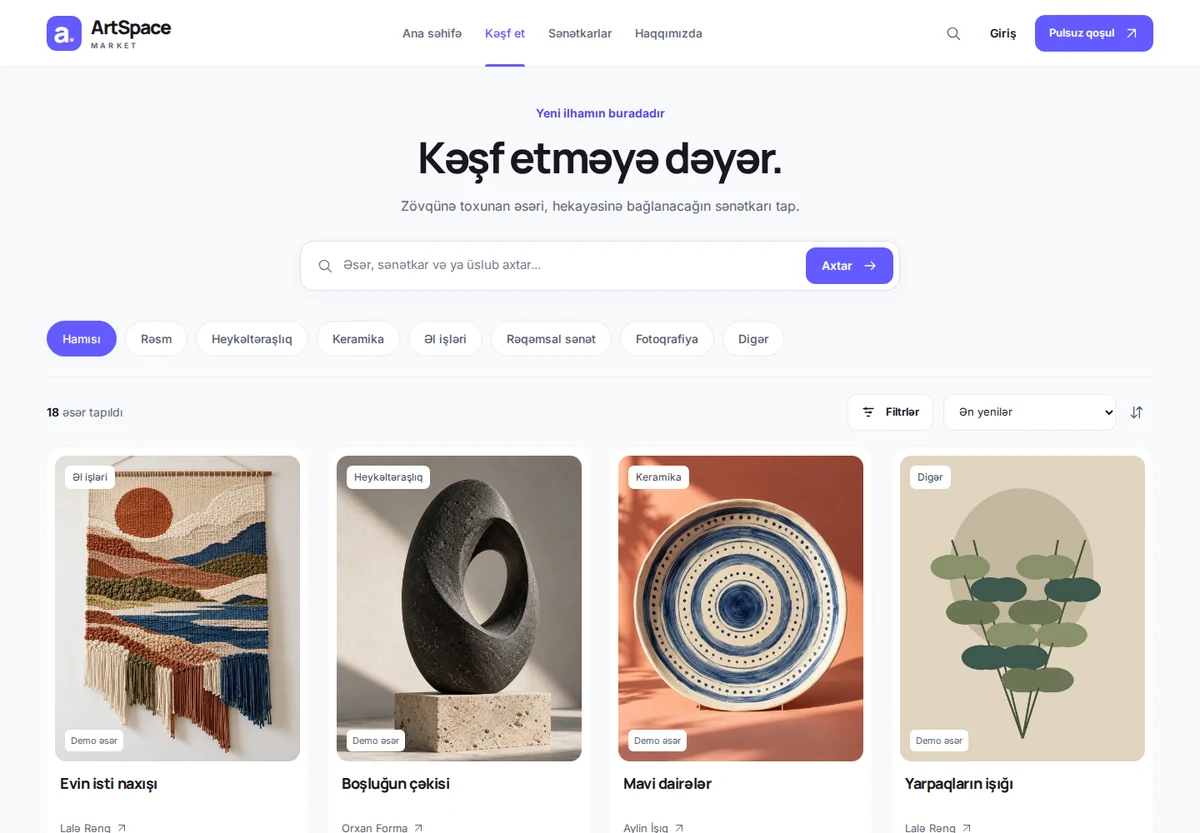 Explore & filters — ArtSpace Market