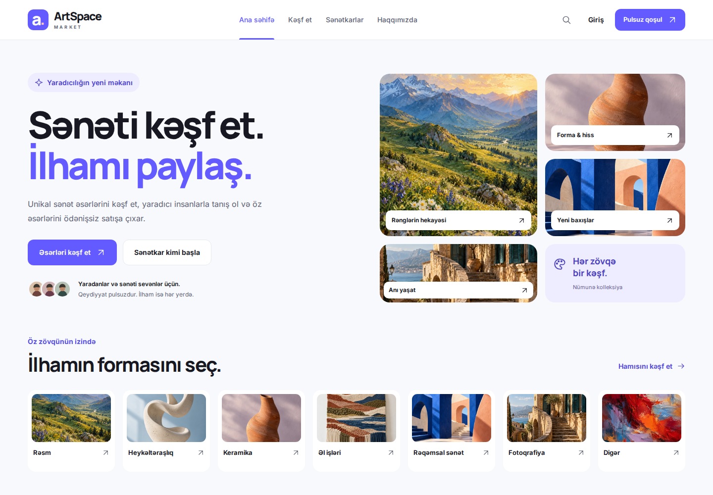 Actual ArtSpace Market homepage with art categories and artwork