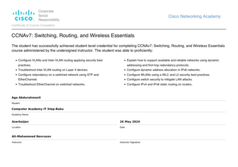 CCNAv7: Switching, Routing, and Wireless Essentials - Cisco