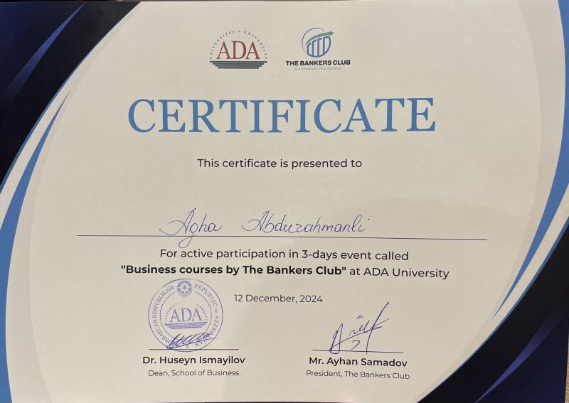 Business Courses by The Bankers Club - ADA University